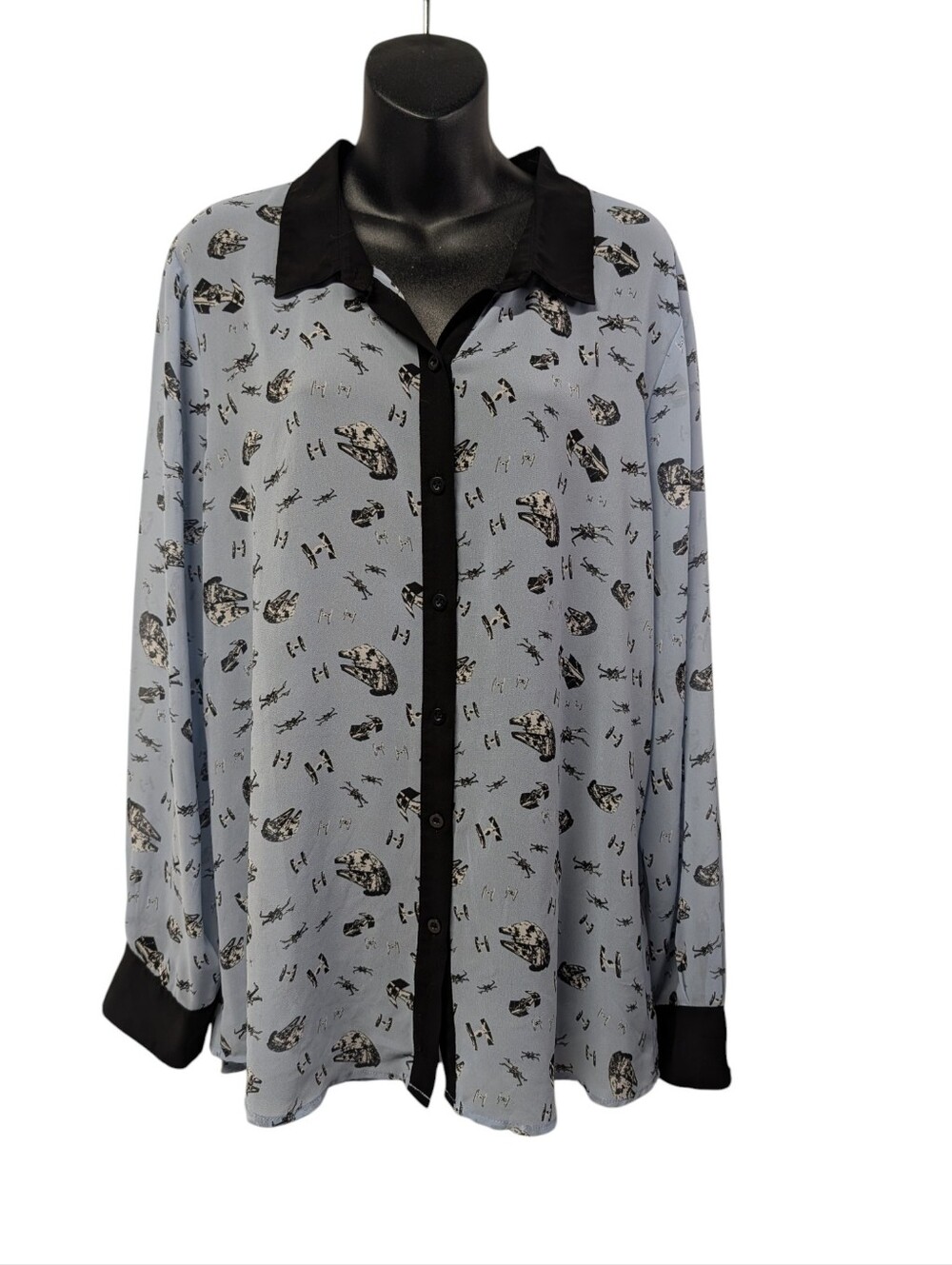 Star Wars Her Universe Women Blue Black Millennium Falcon Print Button Shirt 3X